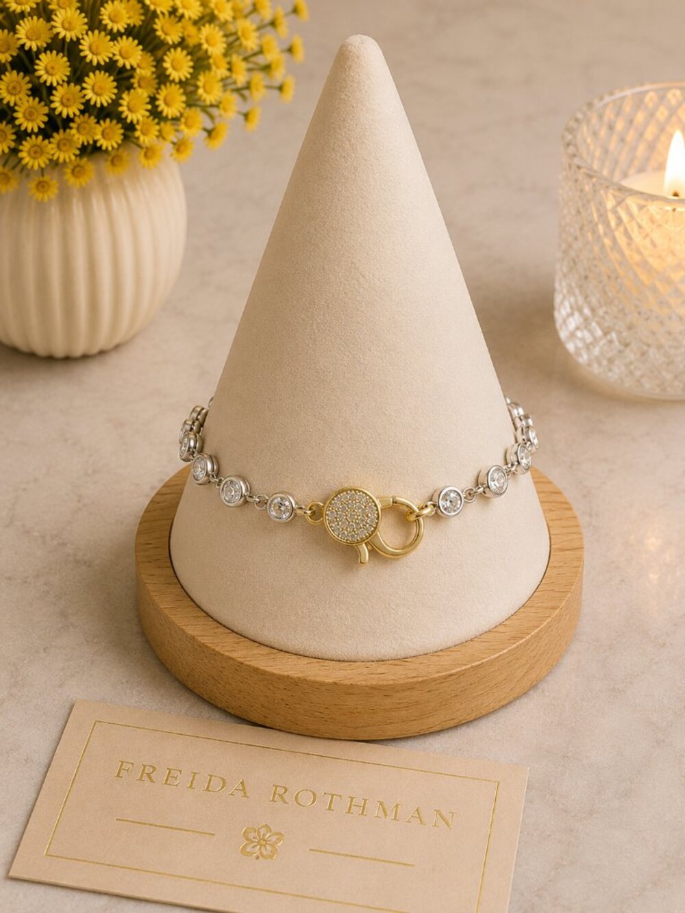 Freida Rothman Silver Lumi Bezel w/ Gold Pave Closure NEW $129 MSRP